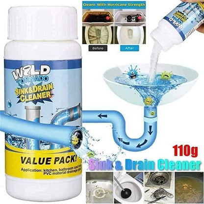 Drain Cleaner - Drain Blockage Cleaner Sink Cleaner Powder, Clog, Toilet Blockage Cleaner (1+1 Free)